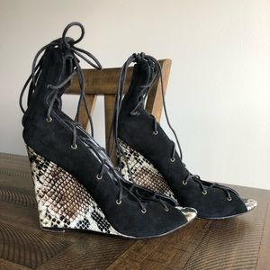 Zara Lace-Up Snakeskin Wedges
